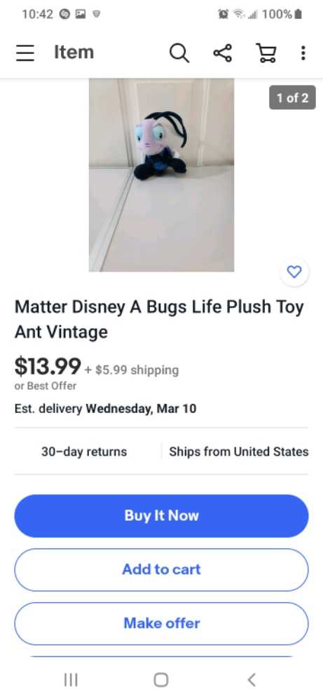 Disney a bugs life Baby Ant  plush collectible - Main Image 2