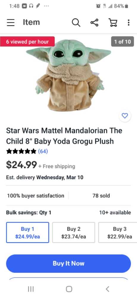 Star Wars Baby Yoda  plush collectible - Main Image 2