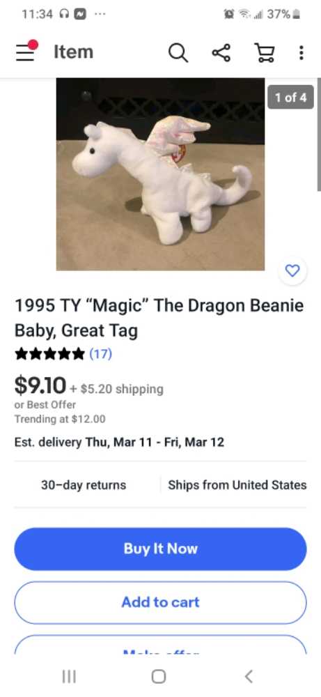 ty Magic The Dragon   plush collectible - Main Image 2