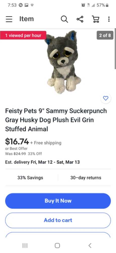 feisty pets gray husky   plush collectible - Main Image 2