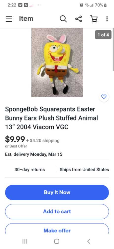 SpongeBob bunny hat  plush collectible - Main Image 2