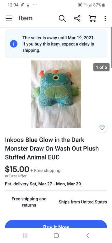 inkoos Glow In The Dark Monster   plush collectible - Main Image 2