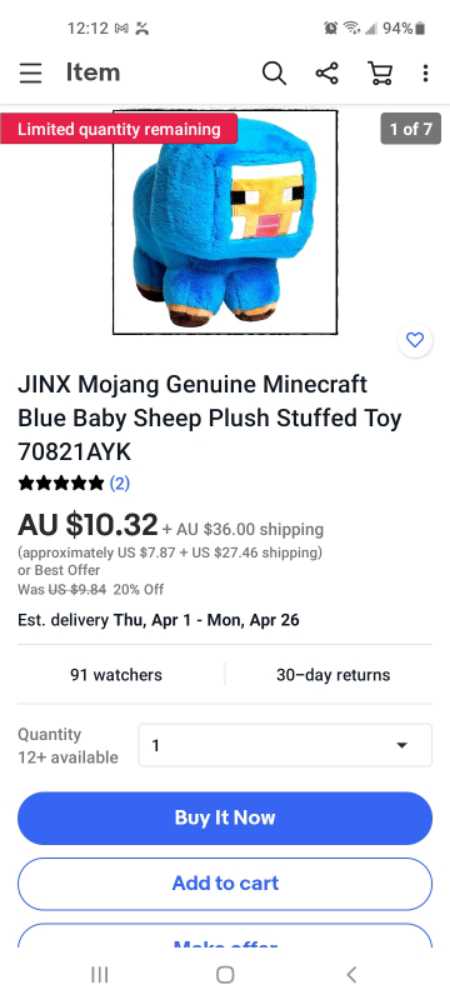 minecraft blue sheep  plush collectible - Main Image 2