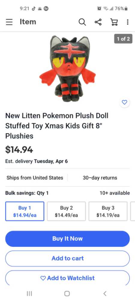 pokemon Litten  plush collectible - Main Image 2