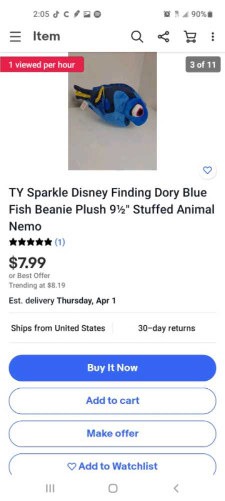 Disney finding nemo Ty Dory  plush collectible - Main Image 2