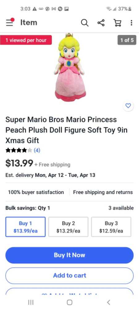 super Mario bros princess peach  plush collectible - Main Image 2
