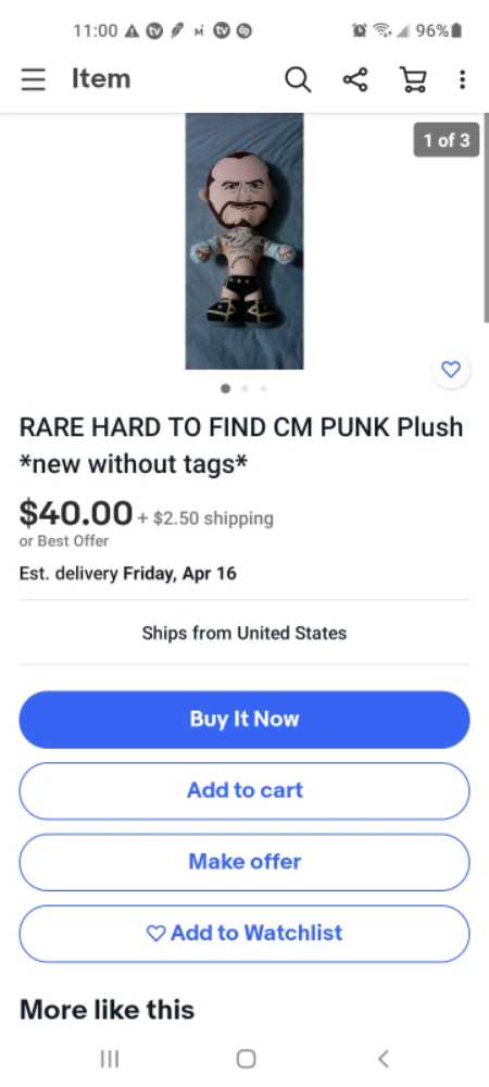 wwe cm punk  plush collectible - Main Image 2