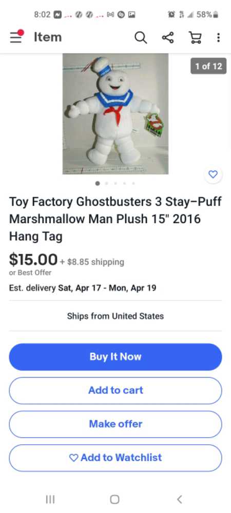Ghostbusters stay puff marshmallowman  plush collectible - Main Image 2