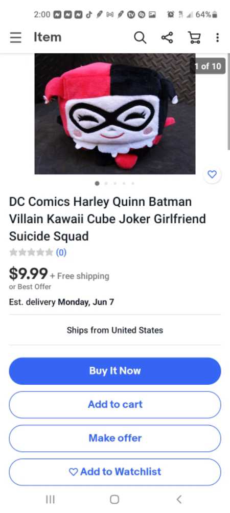 dc harley quinn kawaii cube  plush collectible - Main Image 2