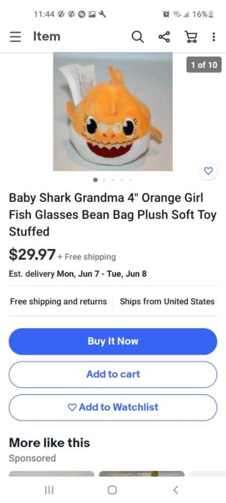 baby shark orange grandma   plush collectible - Main Image 3