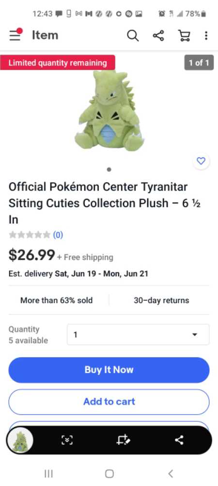 pokemon Tyranitor  plush collectible - Main Image 2