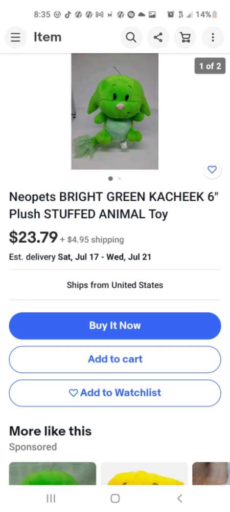 neo pet Green Kacheek   plush collectible - Main Image 2