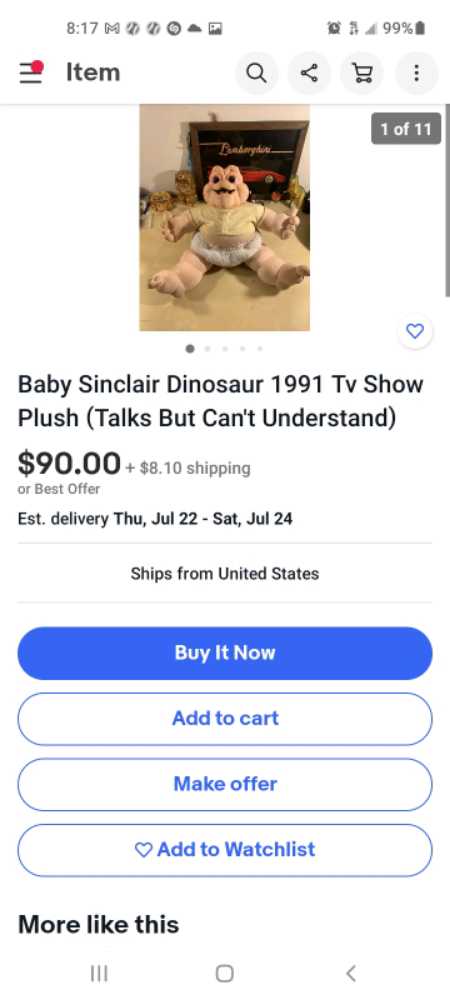 dinosaur baby Sinclair   plush collectible - Main Image 2