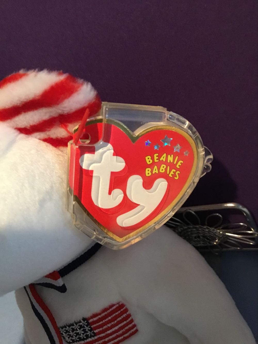 America🐻 The White Bear Baby #2 L. W/blue Rt. Ear  plush collectible - Main Image 2