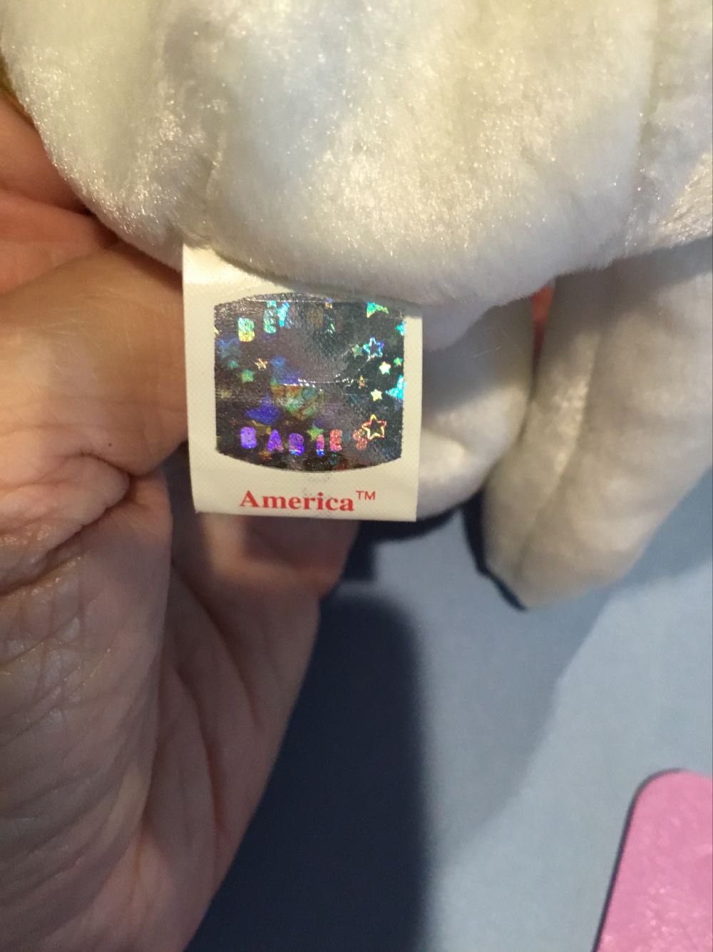 America🐻 The White Bear Baby #2 L. W/blue Rt. Ear  plush collectible - Main Image 3