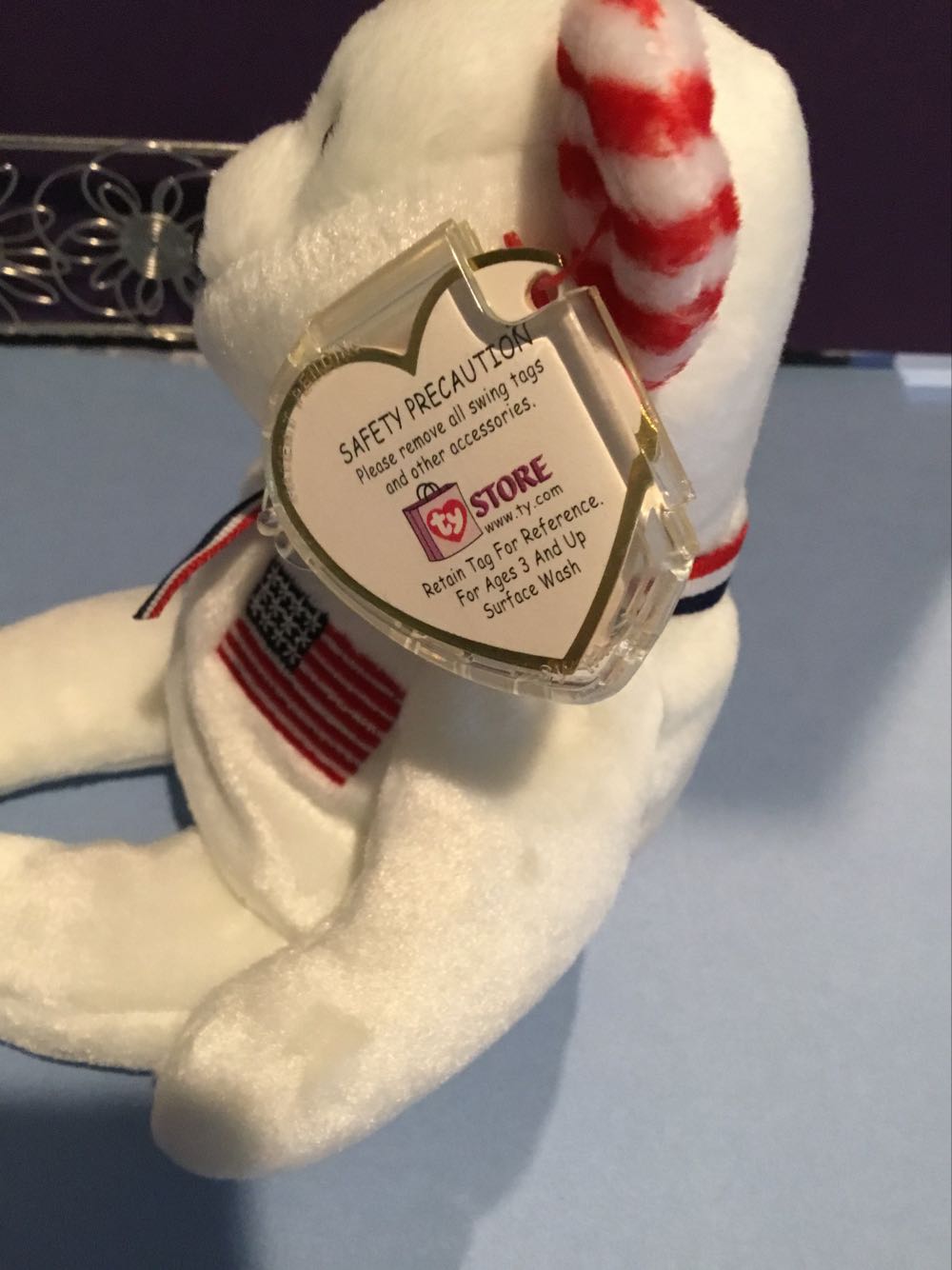 America🐻 The White Bear Baby #2 L. W/blue Rt. Ear  plush collectible - Main Image 4