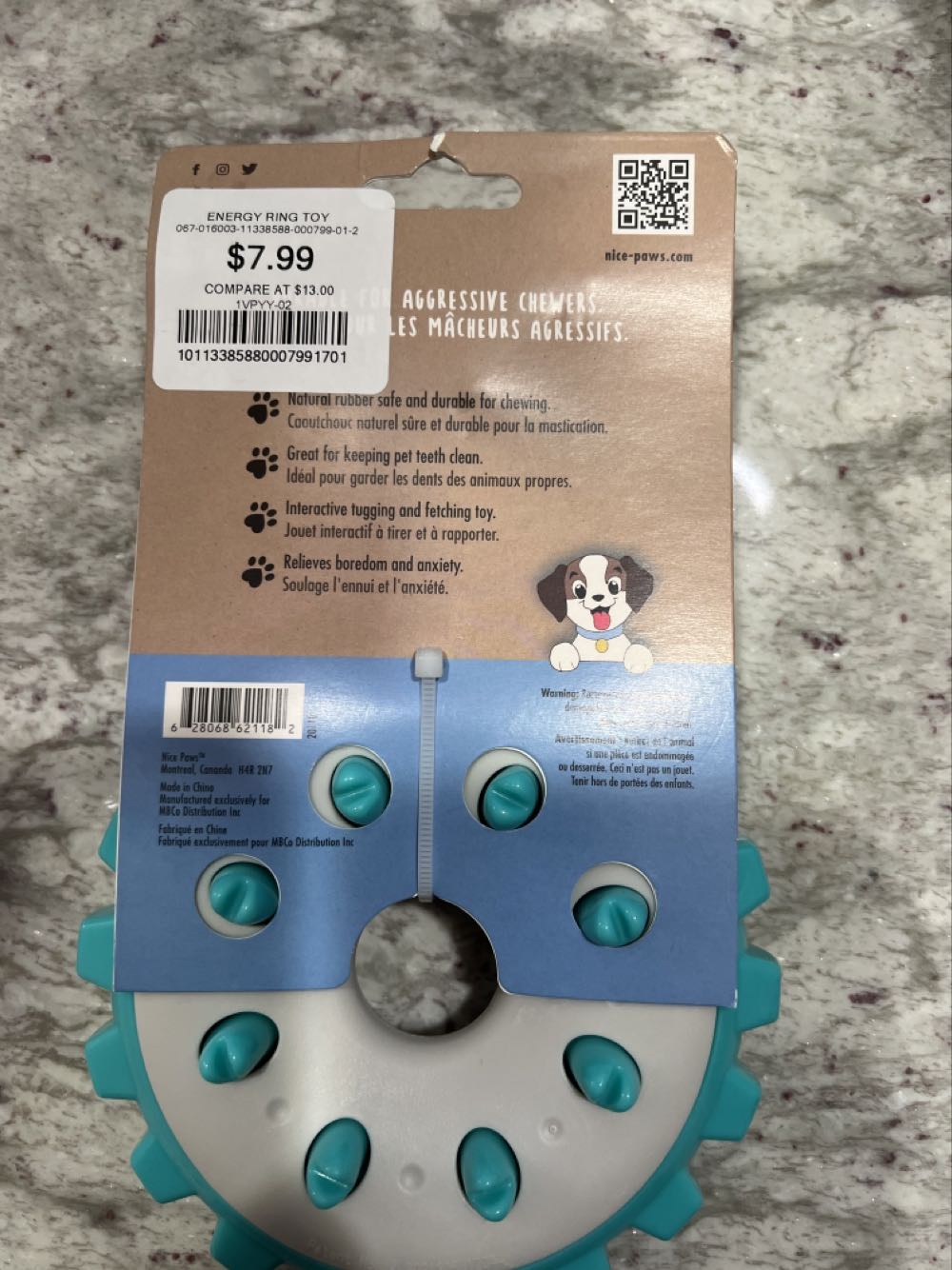 Nice Paws Pet Energy Ring Toy Turquoise  plush collectible [Barcode 628068621182] - Main Image 3