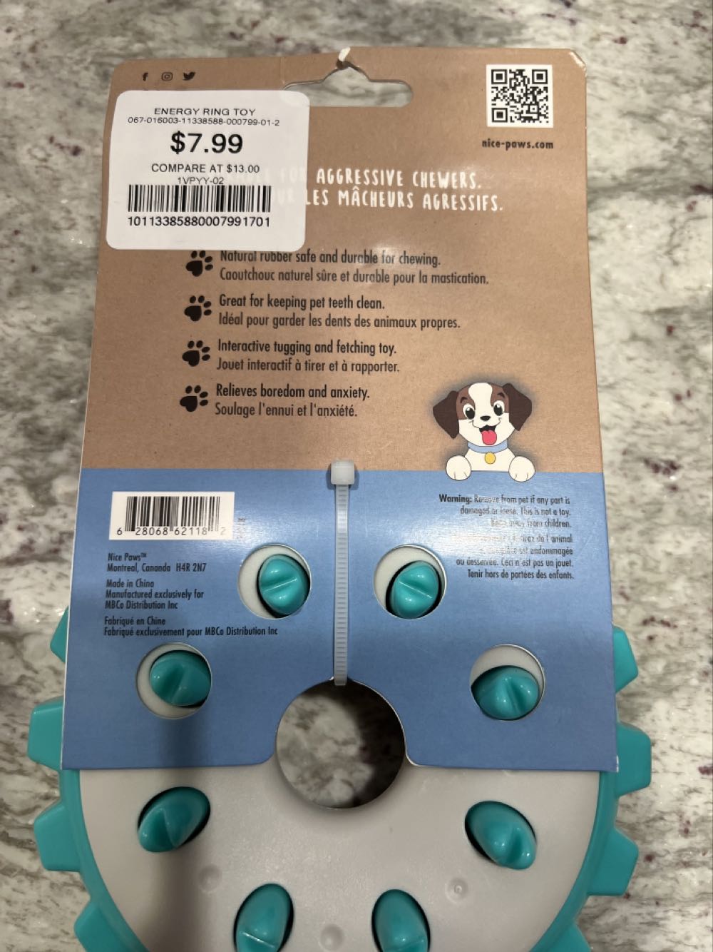 Nice Paws Pet Energy Ring Toy Turquoise  plush collectible [Barcode 628068621182] - Main Image 4