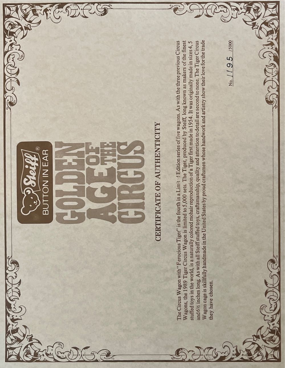 Steiff Circus Bengal Tiger  (United States) plush collectible - Main Image 3