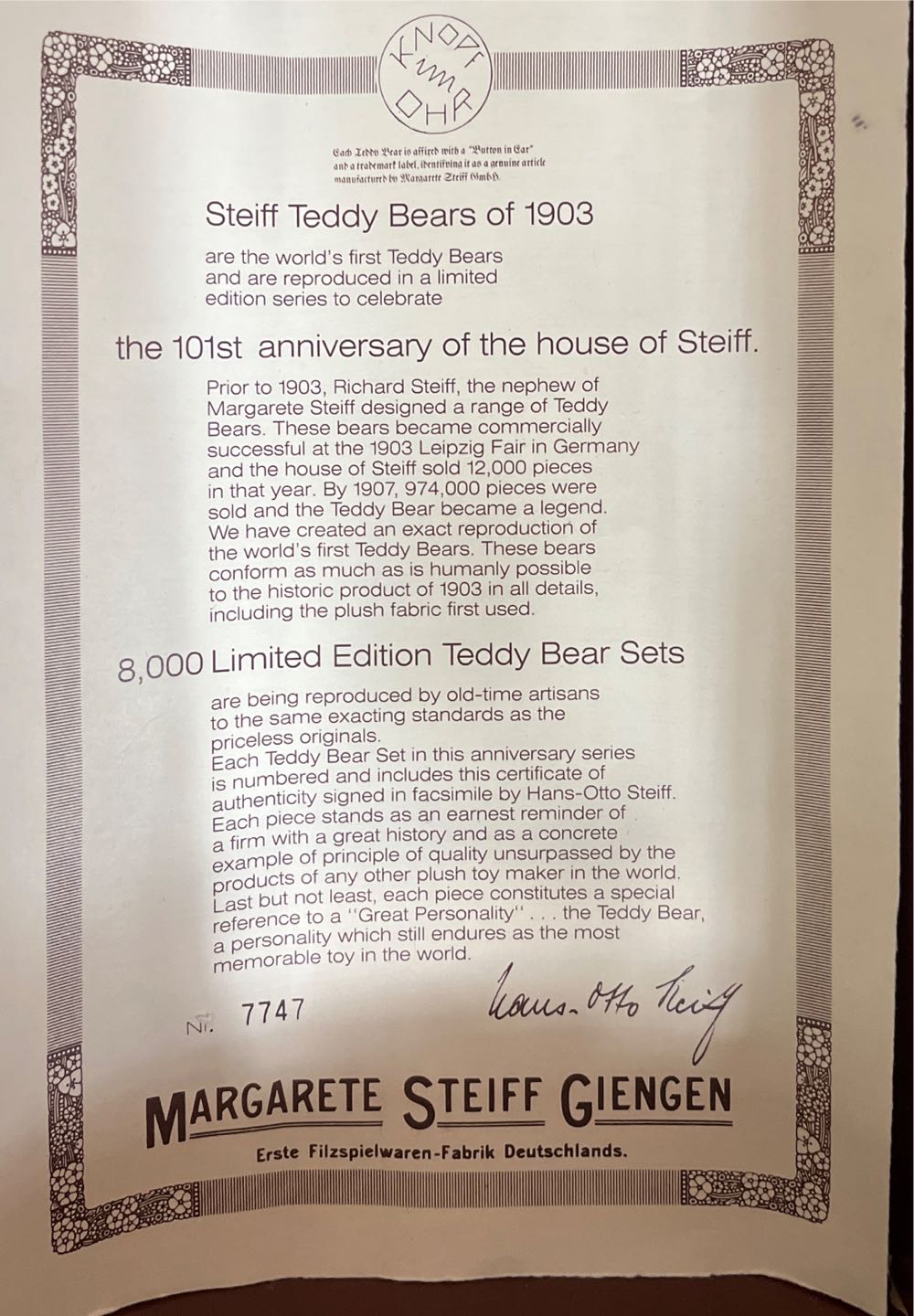 Margarete Steiff Giengen-Brenz  (United States) plush collectible - Main Image 2