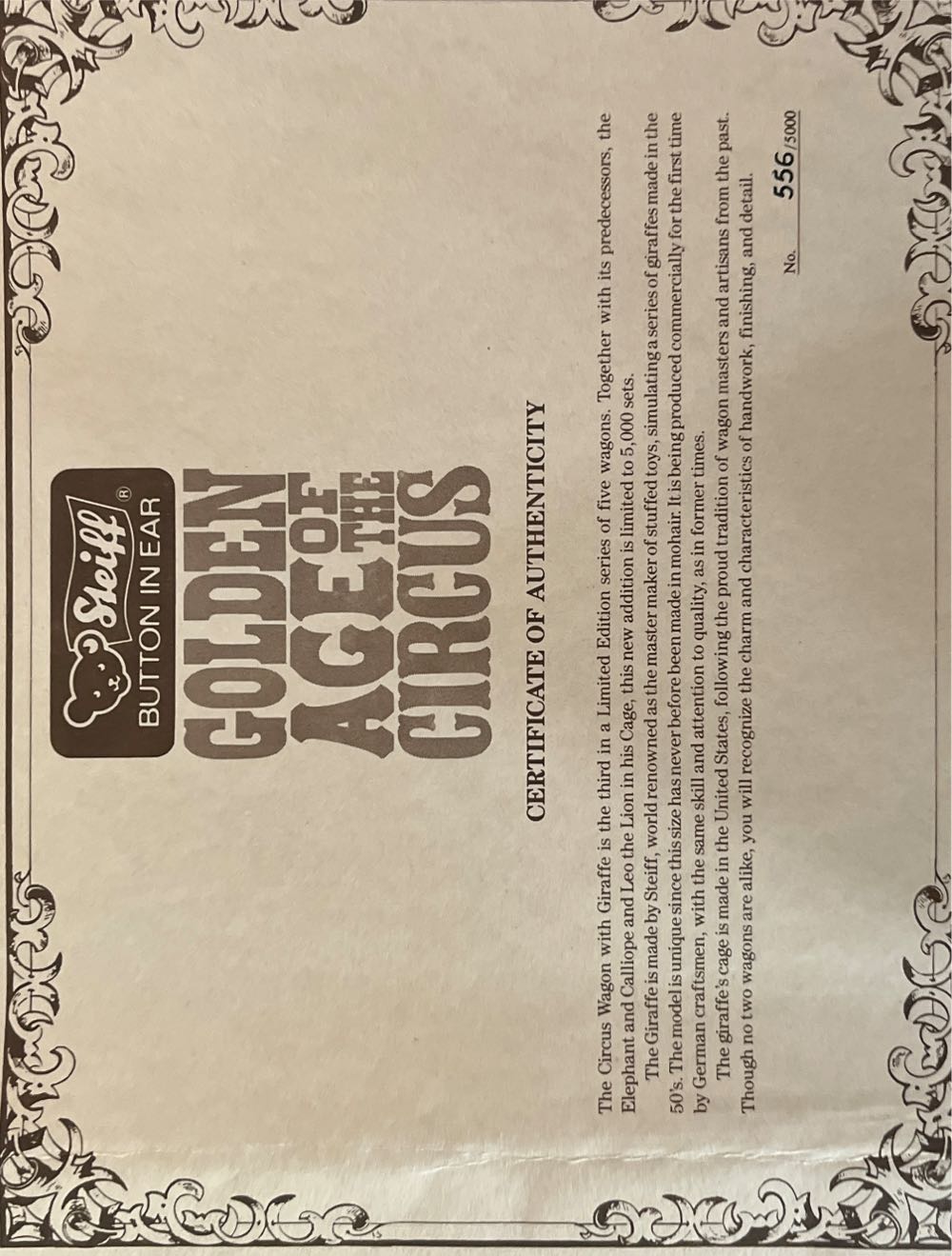 Steiff Circus African Giraffe  (United States) plush collectible - Main Image 3