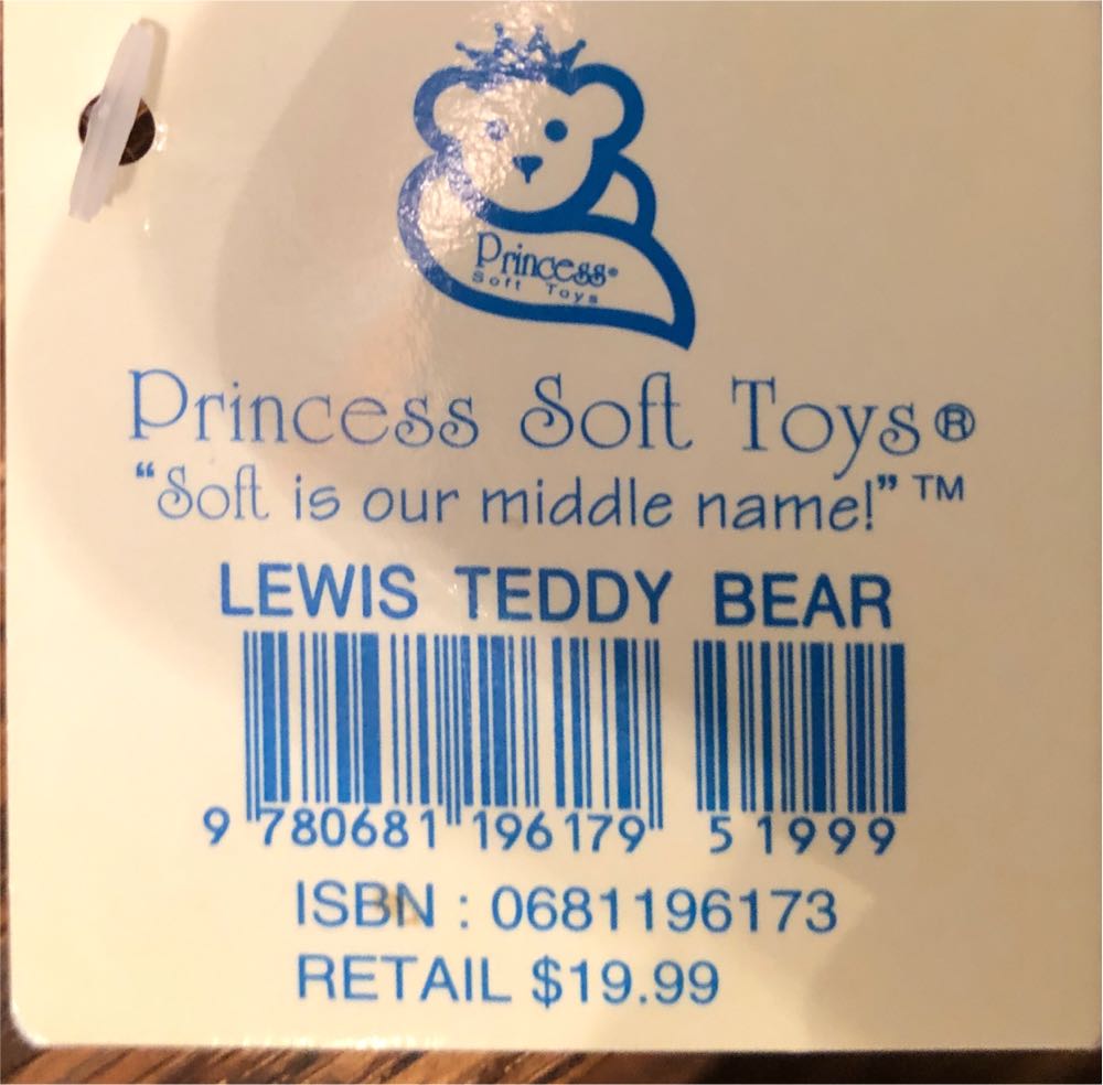Lewis Teddy Bear  plush collectible [Barcode 9780681196179] - Main Image 3