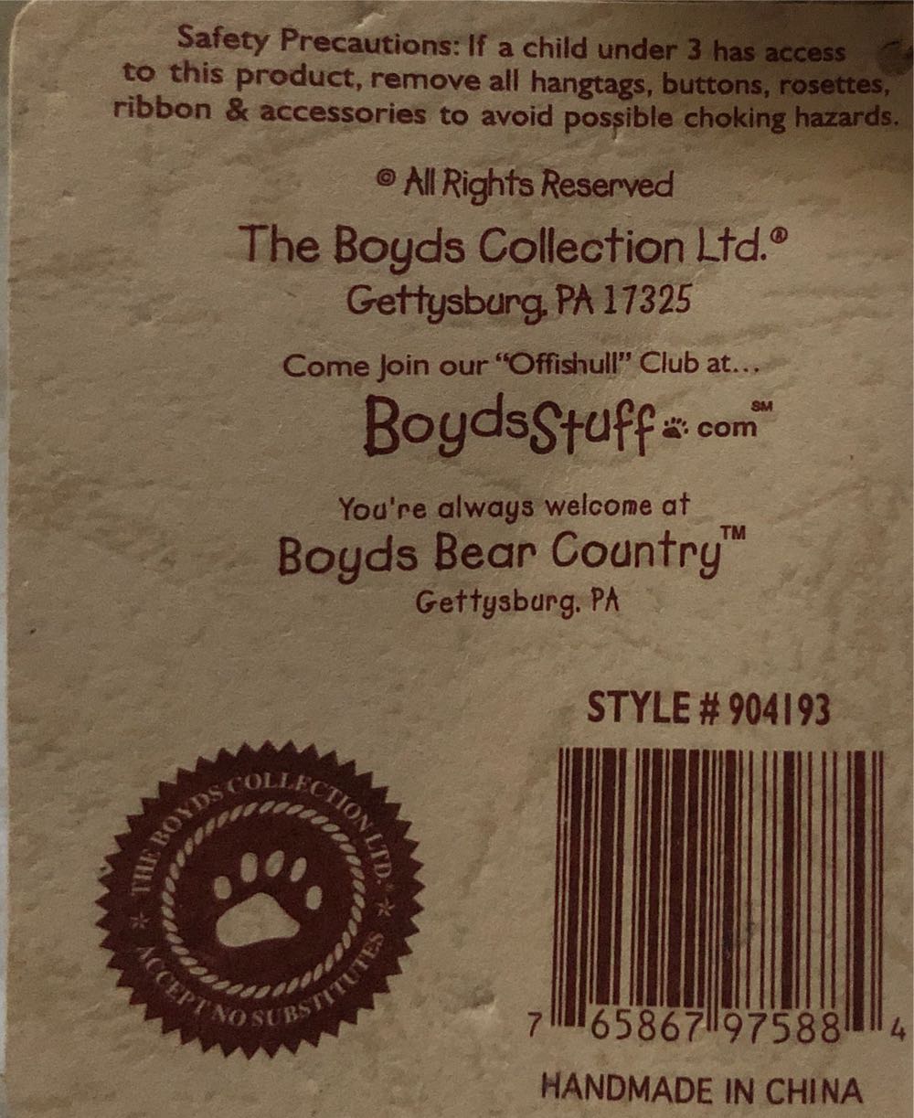 **Tyler Glorybear Boyd’s Bears  plush collectible [Barcode 765867975884] - Main Image 3