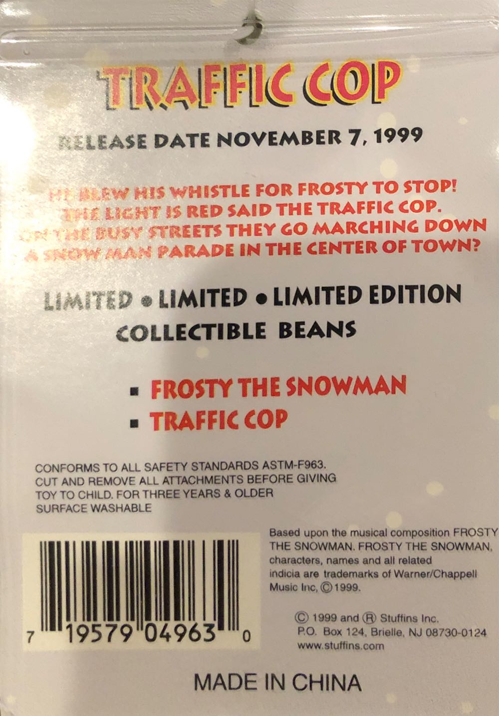 Collectables Christmas Classics Frosty’s Winter Wonderland ~ Traffic Cop  plush collectible [Barcode 719579049630] - Main Image 3