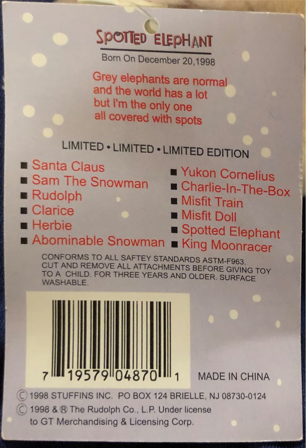 Misfit Spotted Elephant  plush collectible [Barcode 719579048701] - Main Image 3