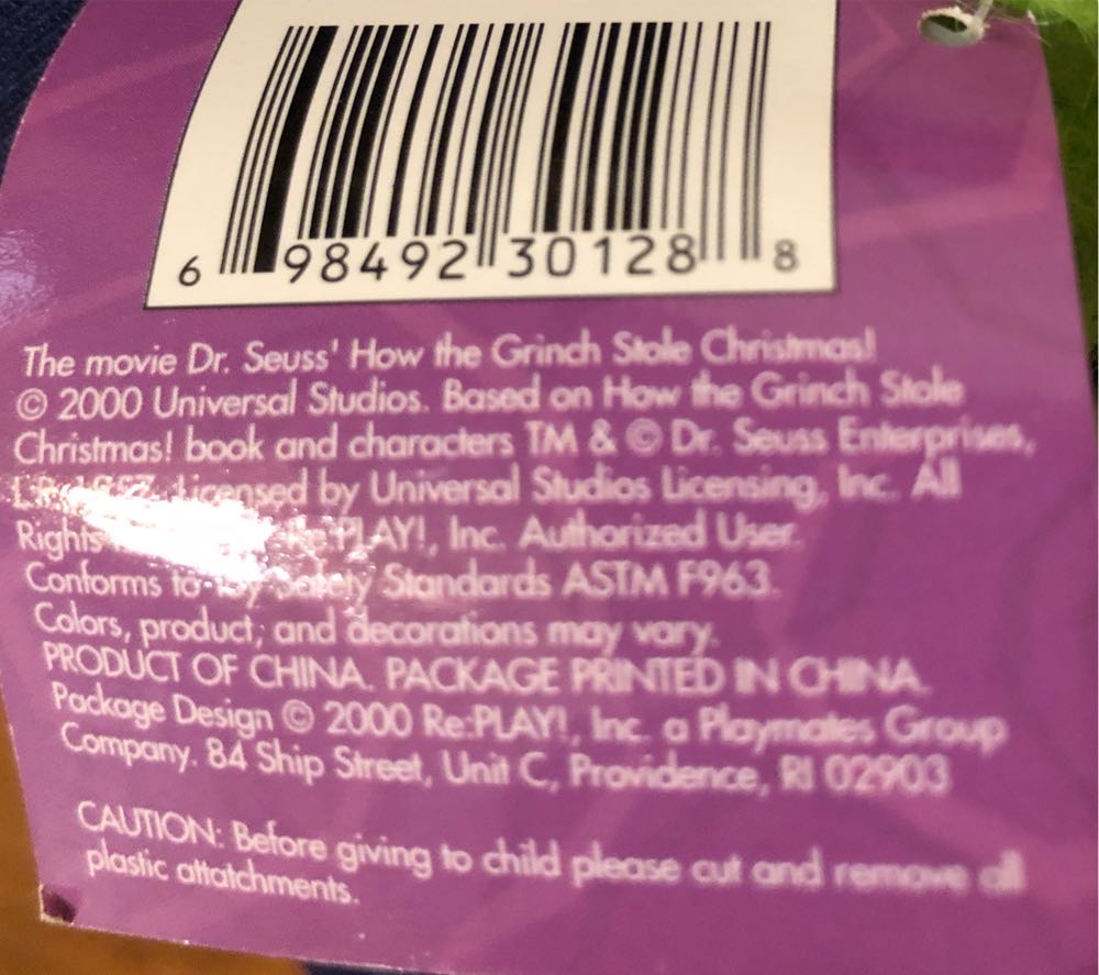 Grinch  plush collectible [Barcode 698492301288] - Main Image 2