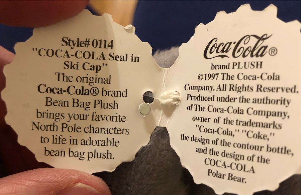 COCA-COLA Seal Bean Bag Red Green Hat Cap Coke Bottle Coca Cola Ski In Winter 1998 #0114 Cap Nwt Beanie Toy Collectible Plush No. 0114  plush collectible [Barcode 715429980252] - Main Image 2