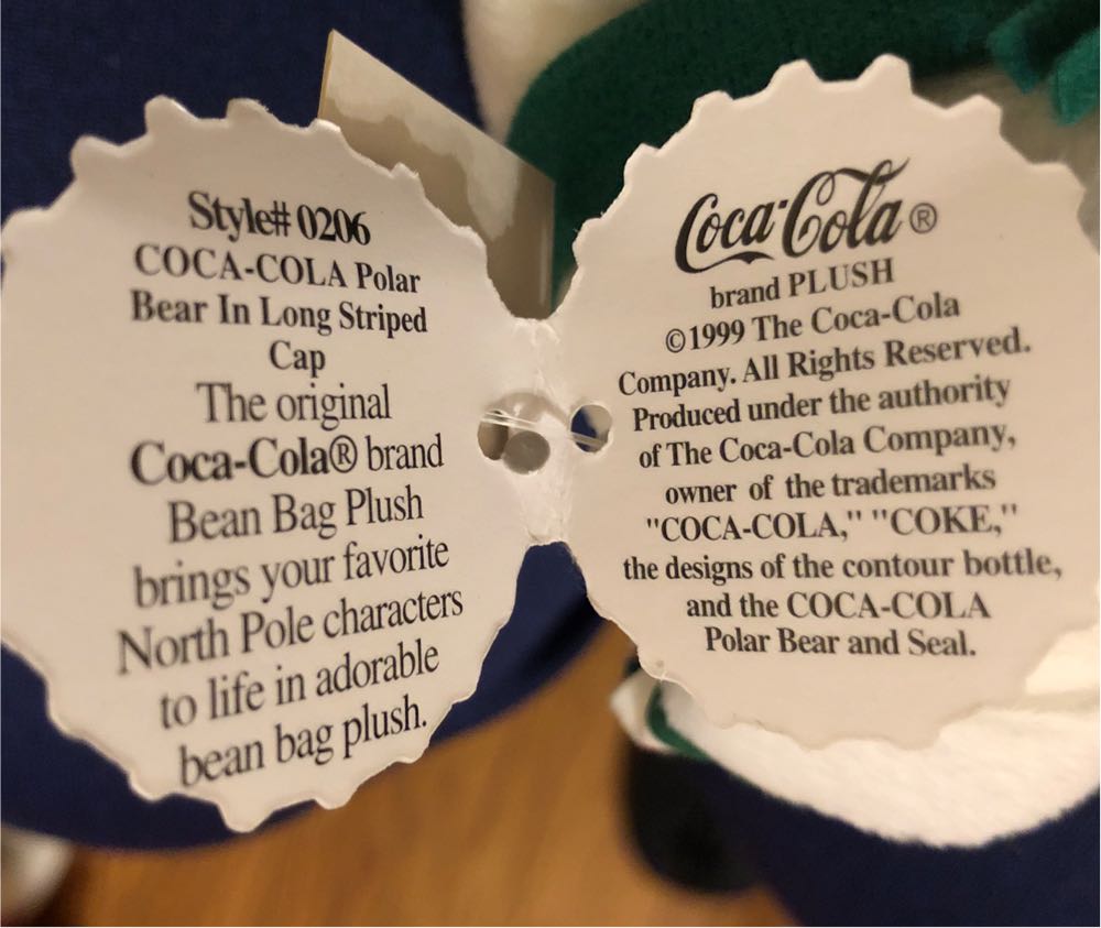 Vintage Coca Cola Polar Bear Bean Bag Cap  plush collectible [Barcode 715429990701] - Main Image 2
