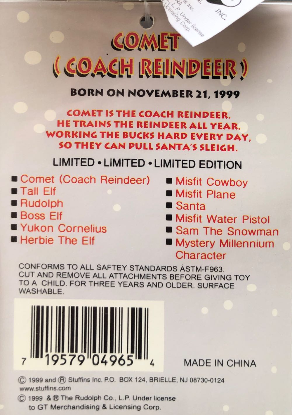 Vintage Cvs Rudolph The Island Misfit Reindeer Coach Rudolph Island Of Misfit Cvs Christmas Comet Stuffins Tag W  plush collectible [Barcode 719579049654] - Main Image 3