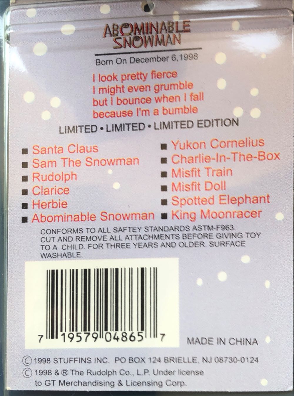 Abominable Snowman Ornament  plush collectible [Barcode 719579048657] - Main Image 2