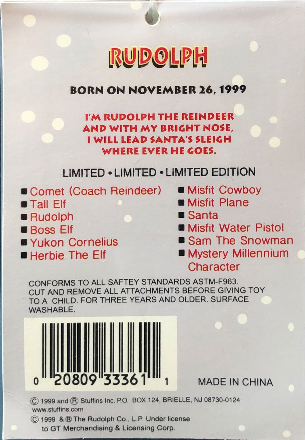 Rudolph  plush collectible [Barcode 020809333611] - Main Image 3
