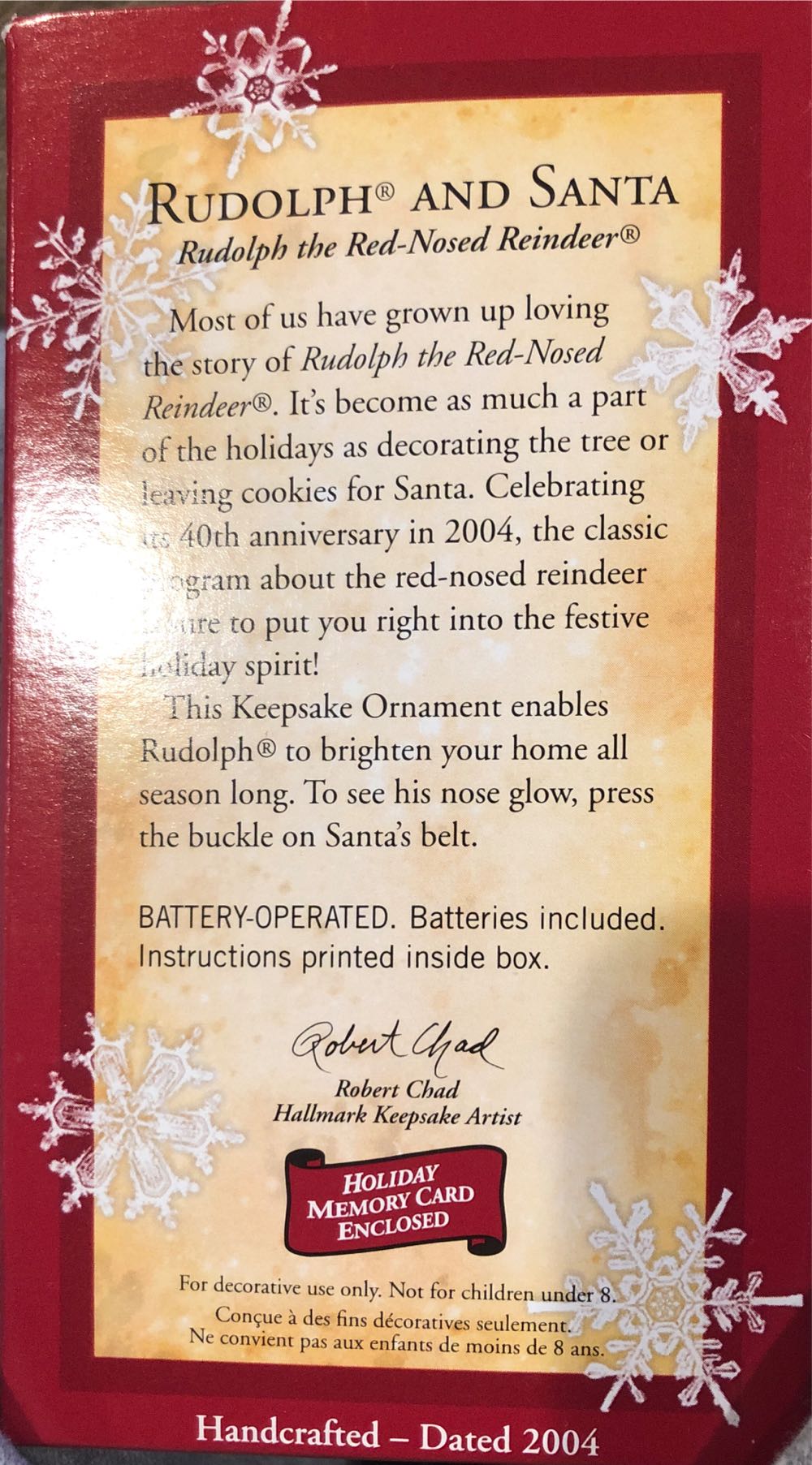 Hallmark Rudolph And Santa 40th Anniversary Light Ornament  plush collectible [Barcode 015012818147] - Main Image 2