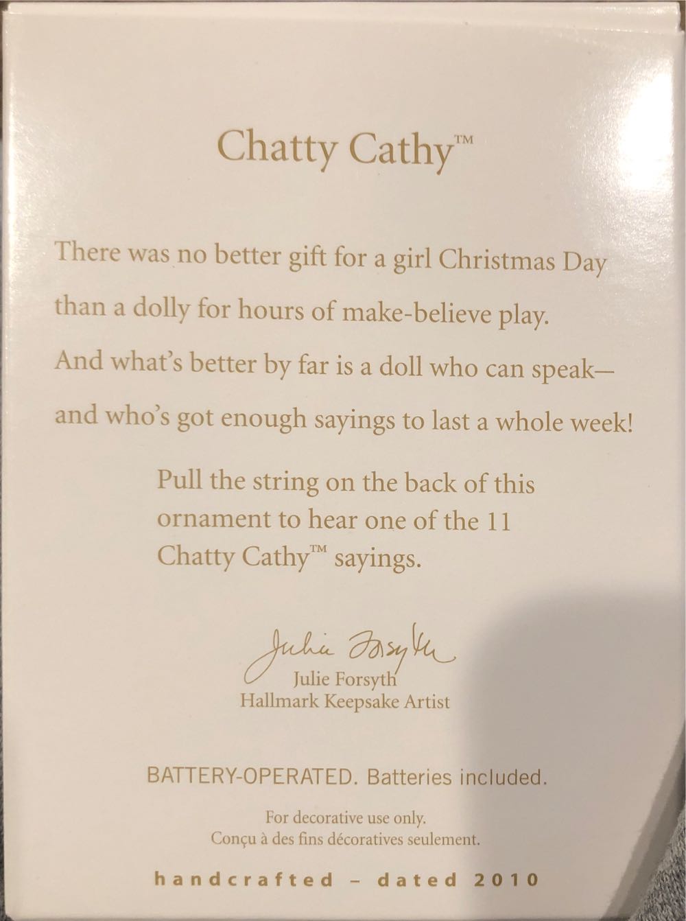 Chatty Cathy Hallmark Ornament  plush collectible [Barcode 795902138240] - Main Image 2