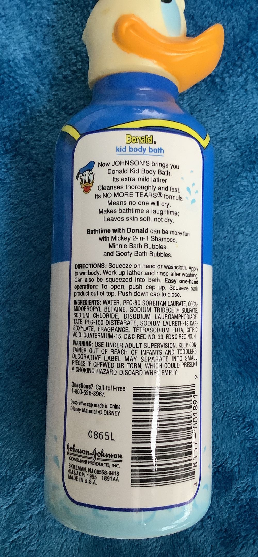 27) Johnson’s Disney Donald Duck Kid Body Bath 8.25”t Plastic Full Bottle  plush collectible [Barcode 381370018919] - Main Image 4