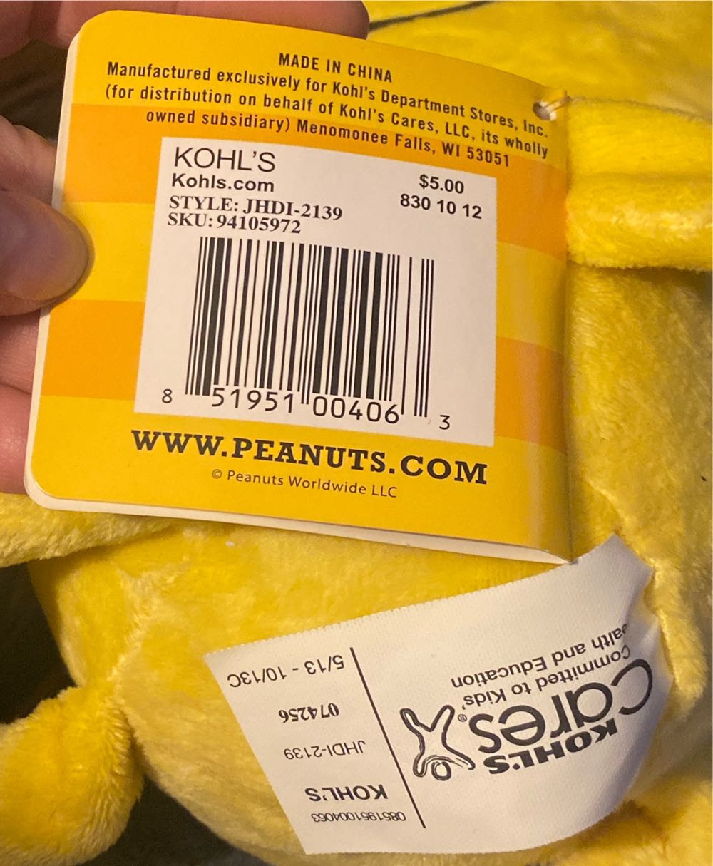 Kohl’s Cares Peanuts Stuffed Bird Stuffed Toy Yellow Bird 13” Woodstock Schulz 2019  (United States) plush collectible [Barcode 851951004063] - Main Image 3