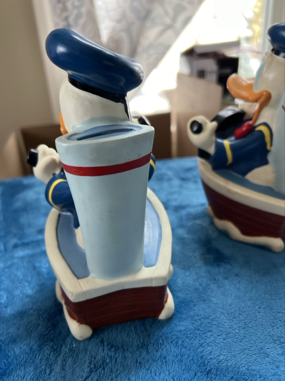 140) 2 Disney Donald Duck Coin Boat Bank Plastic Just Toys Tug Boat Donald Vintage   plush collectible - Main Image 2