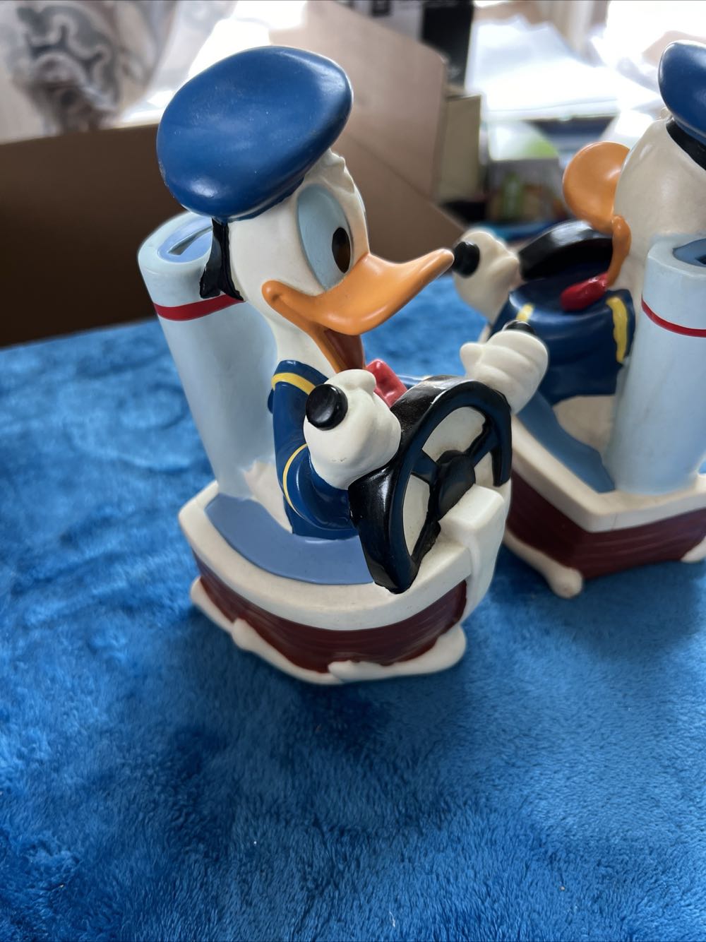 140) 2 Disney Donald Duck Coin Boat Bank Plastic Just Toys Tug Boat Donald Vintage   plush collectible - Main Image 4