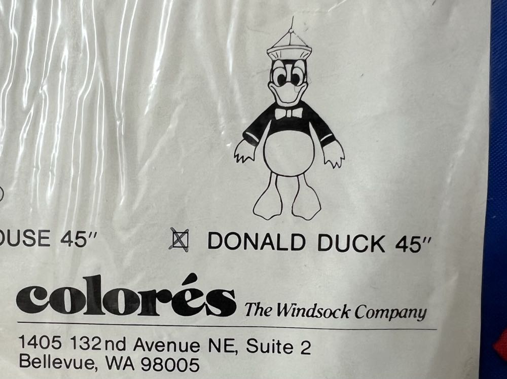 141) Donald Duck Vintage Wind Sock Made By Colores 45” Tall Brand New Never Open  plush collectible - Main Image 3