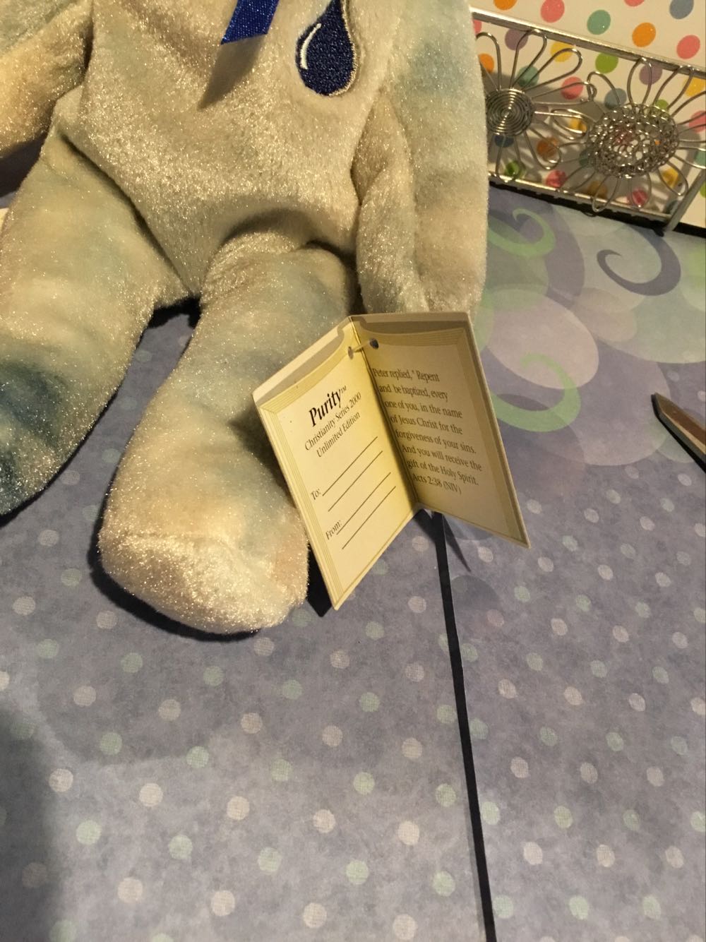 Purity Holy Bears Purity Sacrament Series Baptism New Tags Bible Beanie Toy Pink Bear 8.5” Blue 9”  plush collectible [Barcode 793028303993] - Main Image 2