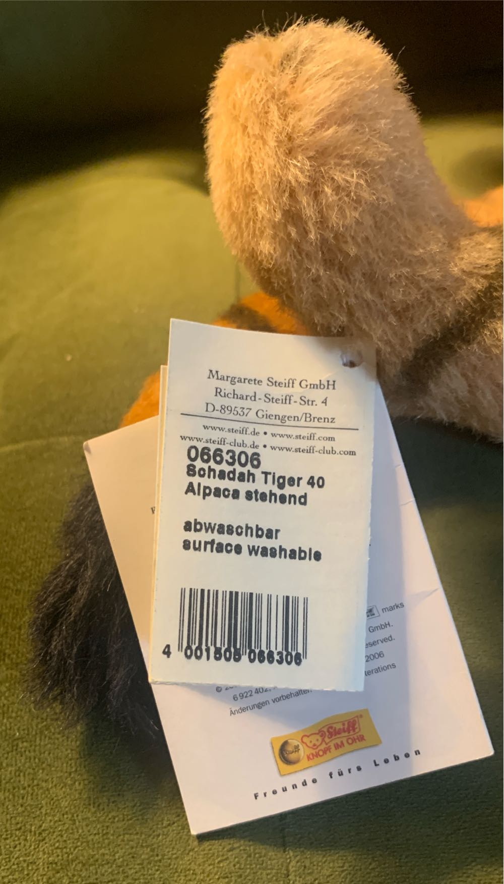 Steiff Sohadah Tiger 40  (United States) plush collectible - Main Image 2