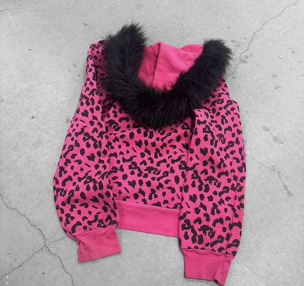 Total Girl Neon Pink Leopard Print Fur Hooded Sweatshirt  plush collectible - Main Image 2
