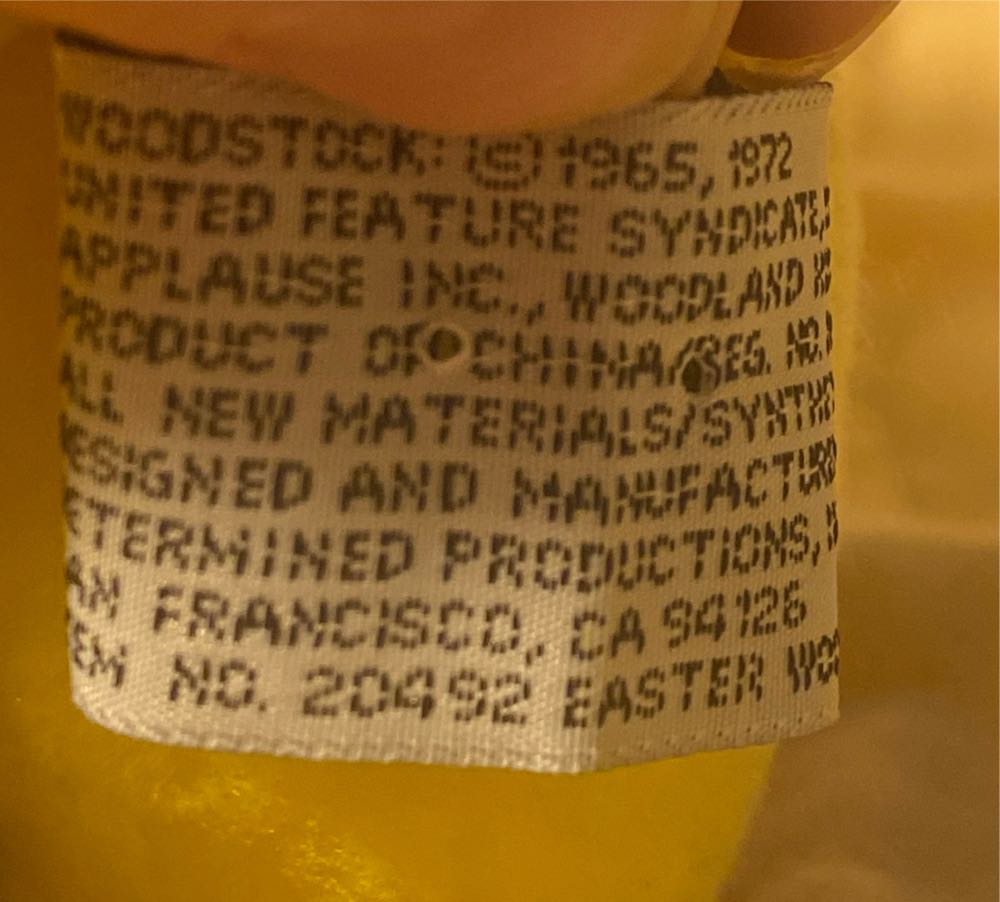 Applause Easter Woodstock With Easter Egg  (United States) plush collectible - Main Image 4
