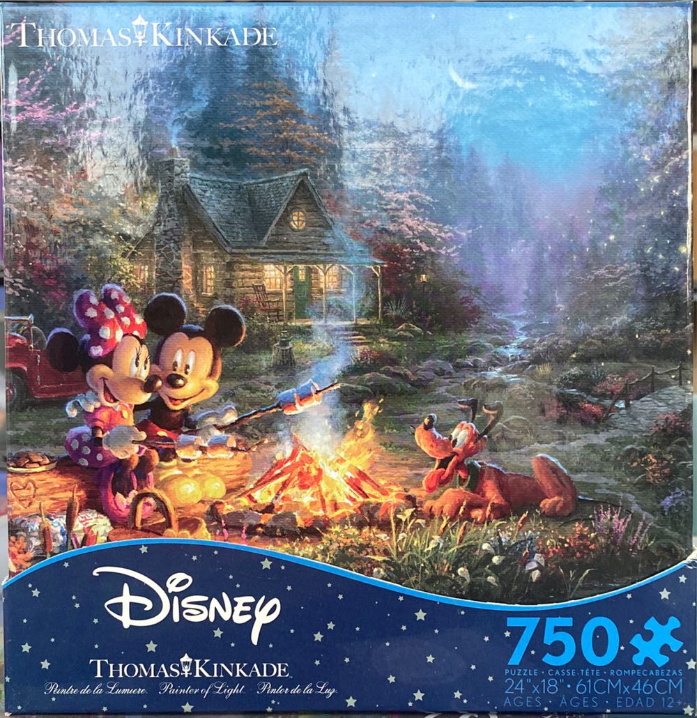Thomas Kinkade: Mickey & Minnie Sweetheart Campfire - Ceaco Disney puzzle collectible [Barcode 021081291217] - Main Image 2