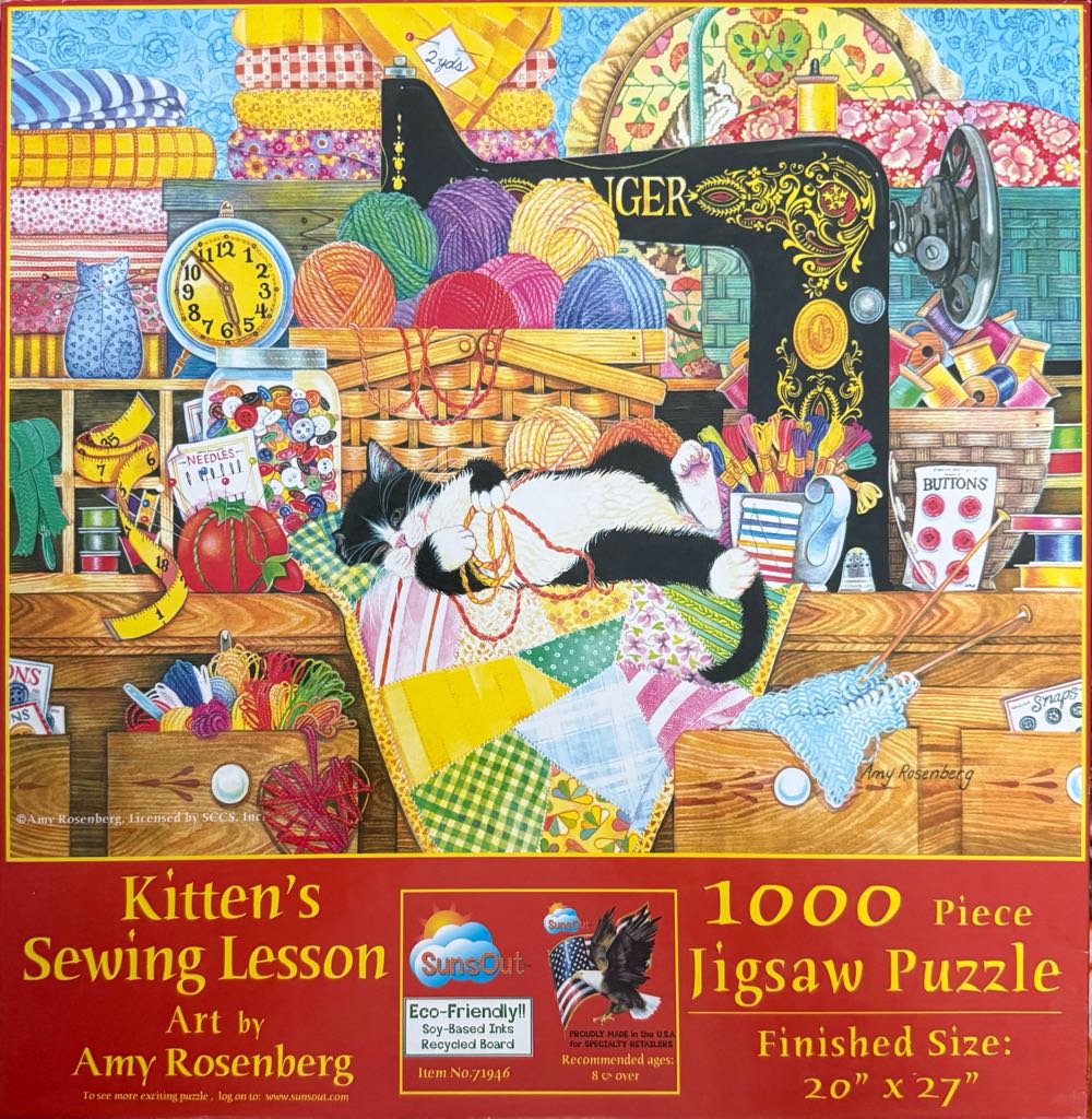 Kitten’s Sewing Lesson - SunsOut puzzle collectible [Barcode 796780719460] - Main Image 2