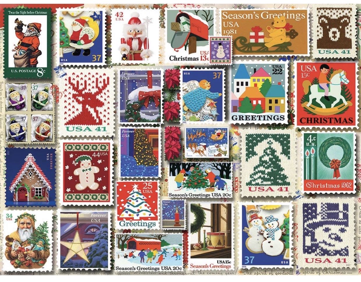 Christmas Stamps (1) - White Mountain puzzle collectible [Barcode 724819259342] - Main Image 2
