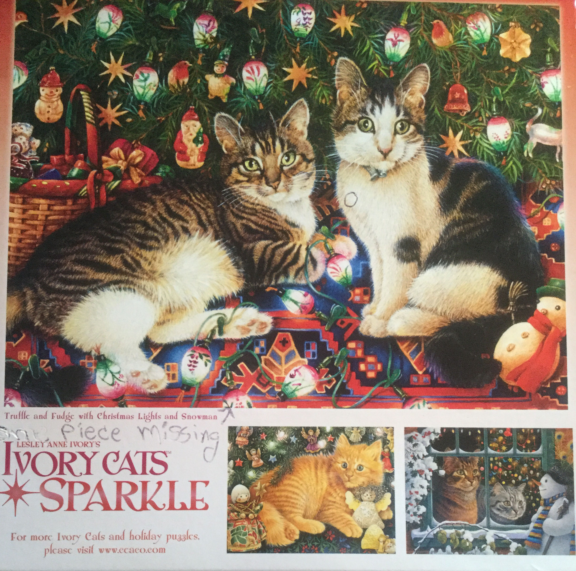 Truffle And Fudge With Christmas Lights And Snowman - Ceaco puzzle collectible [Barcode 021081011433] - Main Image 4